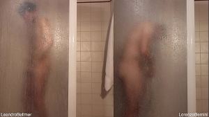 Friends showering after gay sex
