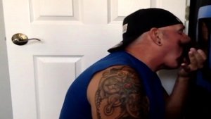 Gloryhole cocksucking DILF spoils cock in homemade BJ