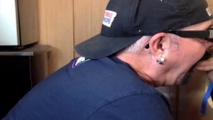Gloryhole gaydaddy opens his greedy mouth for penis