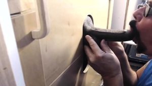 Greedy gloryhole DILF sucks black cock till cum in mouth