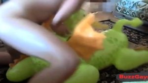 Twink Orgasms Hard Riding Green Dragon Inflatable Sex Toy