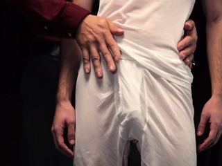 Religious twink fucked in powerful 3some by dominant DILFS