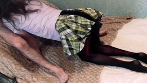 Kitsy Schoolgirl Miniskirt Oral by Crossdresser
