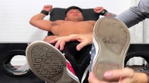 Bondage virgin Caleb gets to try the tickle chair