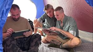daddy and stepson started to pester the guy after which two twinks passing by the tent noticed, juicy fucking of tight twink asses part 1