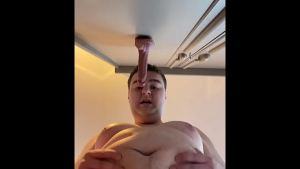 Gay smooth 22 year old chubby cub boy sucks his dildo and gapes and fucks his hole using a butt plug, rides a dildo, fingers and shows off his stretched out hole