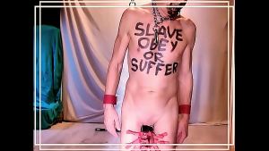naked pathetic slave during party, drink his ns, play with dildo