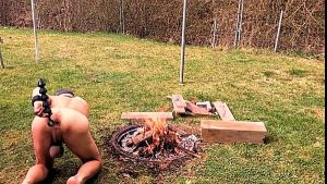 naked pathetic slave outdoor boring playing with his uncut dick, jerk off, burns gay balls