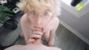 Little Fem Sissy passionately sucks cock and cums in excitement