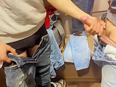Jerk Off And Blowjob Action In A Public Changing Room