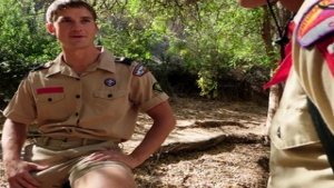 Asslicked jock breeded by sturdy scout in cowboy pose