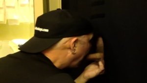 Gloryhole amateur DILF sucks and wanks BFs penis at home