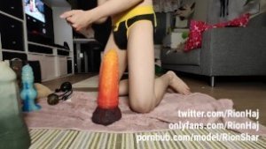 Pup twink rides a XL bad dragon and destroys his hole