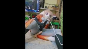 furry volpina cosplay kigurumi playing with a dick and vibrator